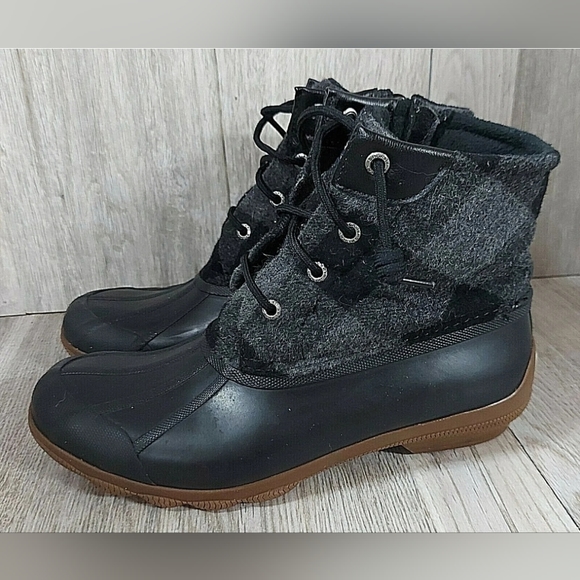 SPERRY TOP-SIDER SYREN GULF DUCK BOOT Black/Grey Plaid Sz 8 Womens - Picture 8 of 8